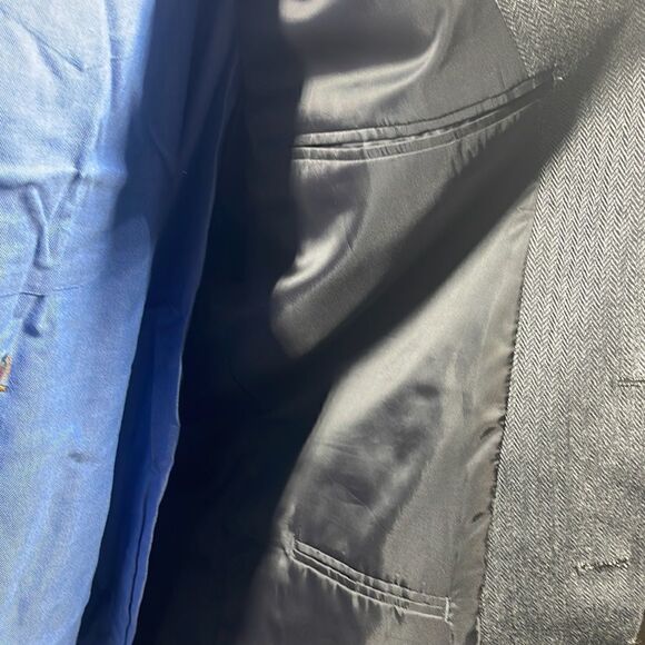 New England Sport Coat Mens 46L Gray Herringbone Lambswool Two Button Blazer - Picture 6 of 12